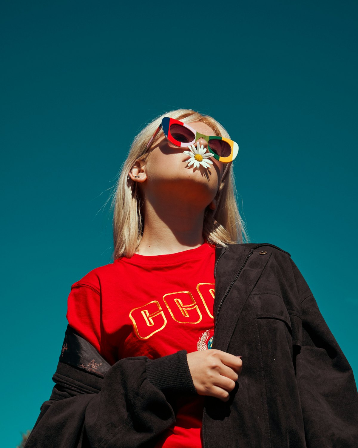 Woman in a fashion editorial wearing sunglasses